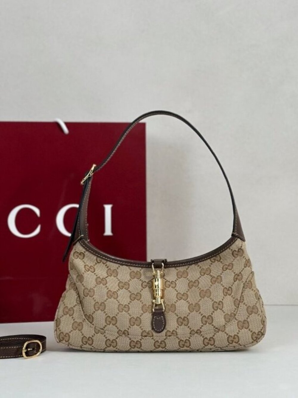 Gucci GG Supreme Canvas Crossbody with Green-Red Web and Yellow Accents
